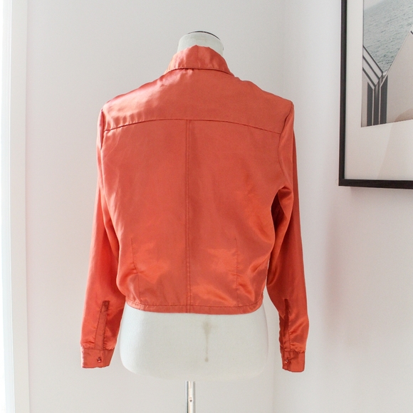 SOLD-Vintage 1950s Orange Satin Tie Front Western Crop Top / Shiny Dagger - Picture 8 of 9